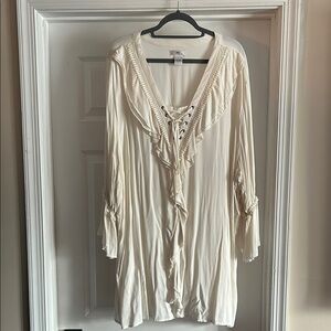 Ellos Cream Lace-Up Ruffle Dress